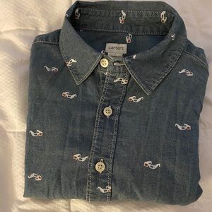 Boys long sleeve button down 3D glasses chambray shirt